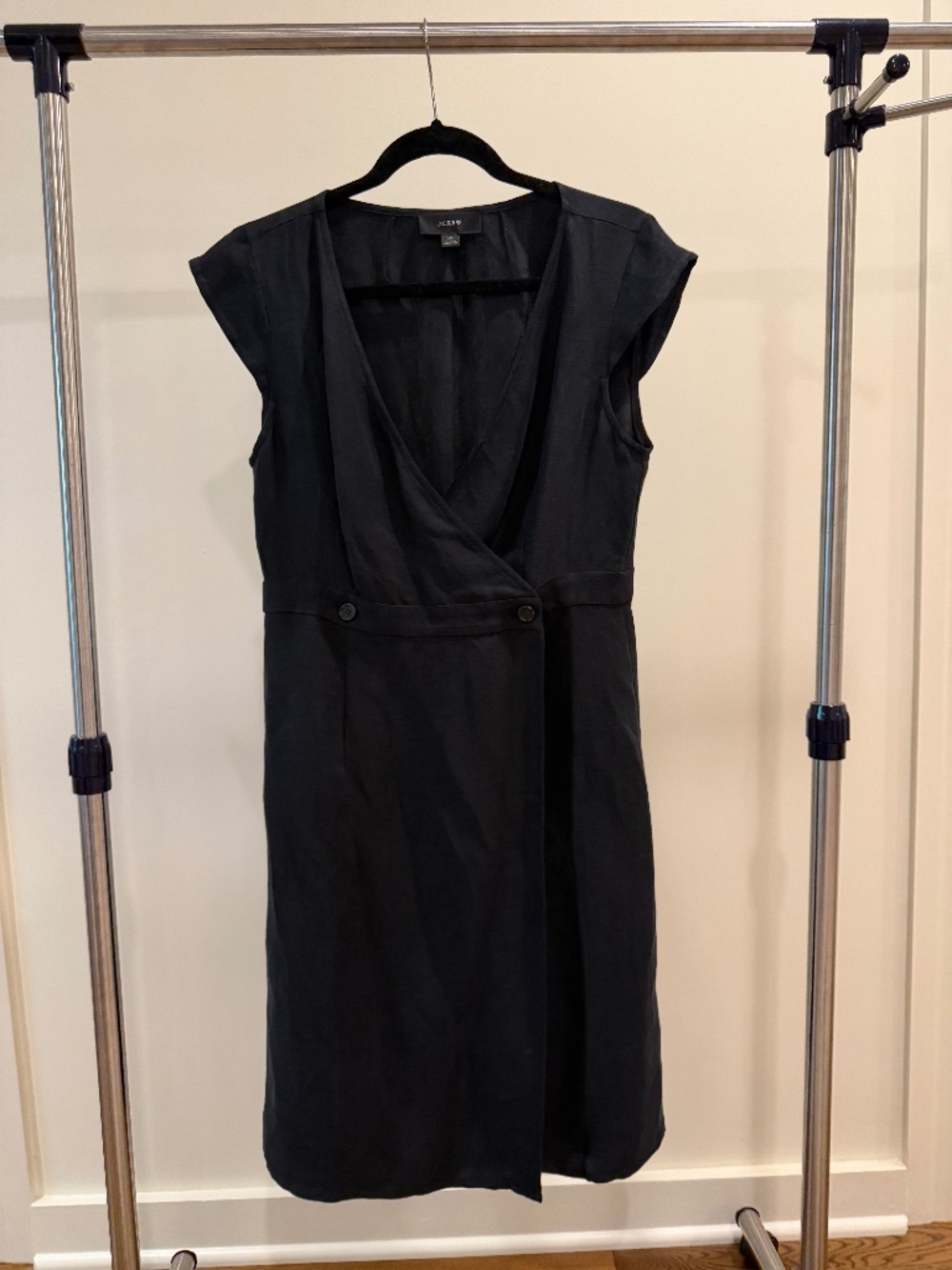 J Crew Black Linen Crossover Mini Dress (Size 10)